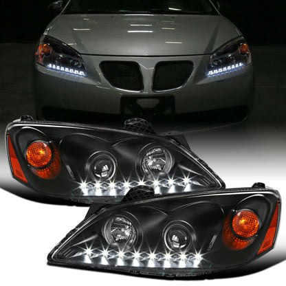 Ronnin - Fits 2005-2010 Pontiac G6 Upgraded Replacement Projector Headlights LED Running Lights Assembly Pair | Black