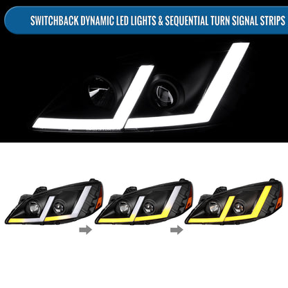 Ronnin - Fits 2005-2010 Pontiac G6 Projector Headlights LED Running Lights Switchback Sequential Turn Signals + Animated Startup Effect Parking Assembly Pair | Black