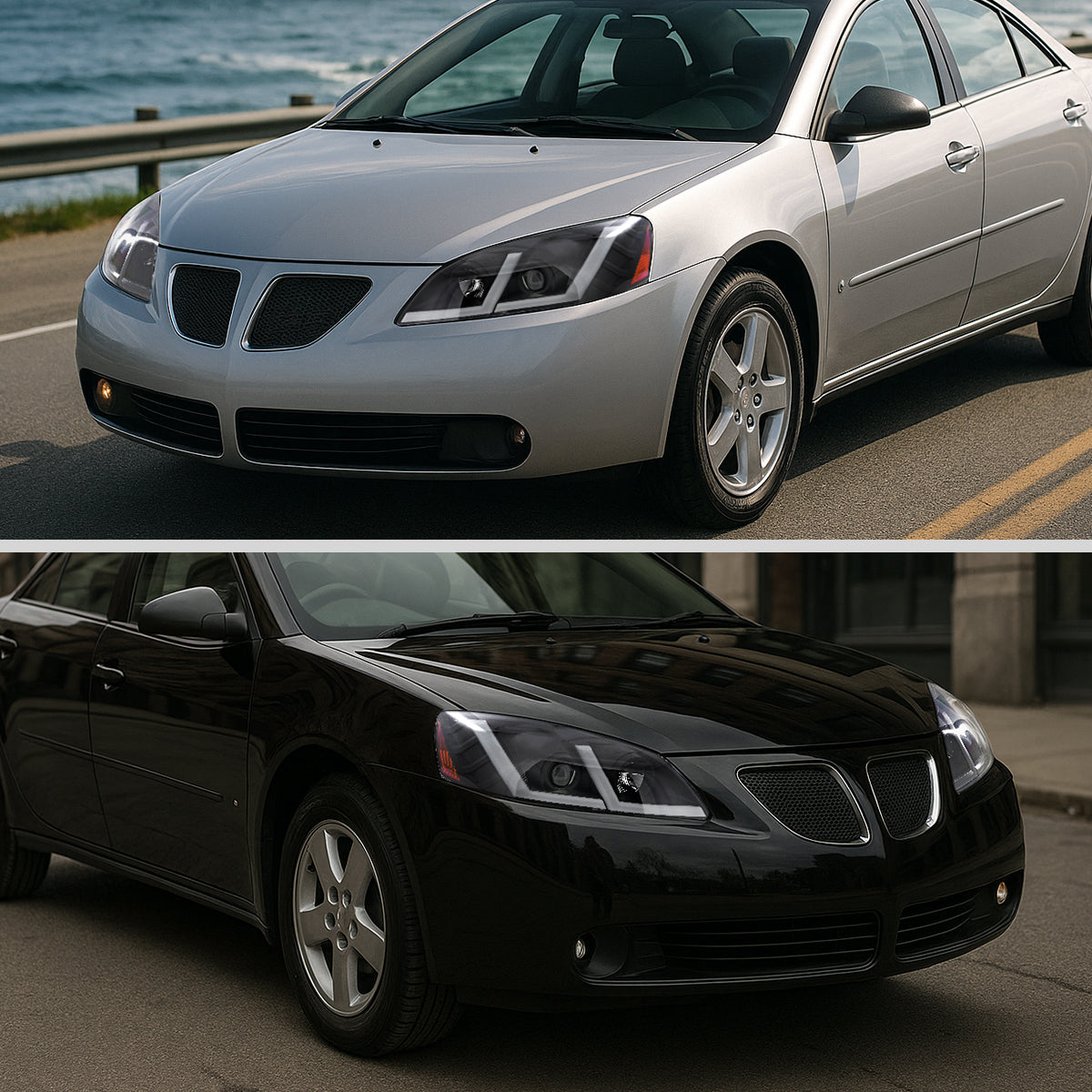 Ronnin - Fits 2005-2010 Pontiac G6 Projector Headlights LED Running Lights Switchback Sequential Turn Signals + Animated Startup Effect Parking Assembly Pair | Black