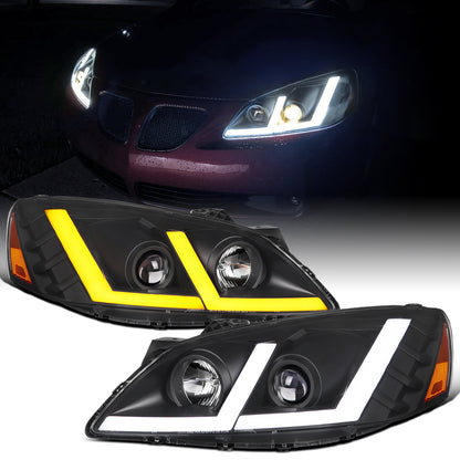 Ronnin - Fits 2005-2010 Pontiac G6 Projector Headlights LED Running Lights Switchback Sequential Turn Signals + Animated Startup Effect Parking Assembly Pair | Black