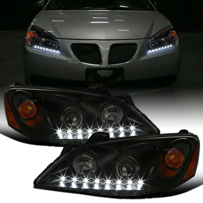 Ronnin - Fits 2005-2010 Pontiac G6 Upgraded Replacement Projector Headlights LED Running Lights Assembly Pair | Black Smoke