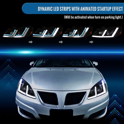 Ronnin - Fits 2005-2010 Pontiac G6 Projector Headlights LED Running Lights Switchback Sequential Turn Signals + Animated Startup Effect Parking Assembly Pair | Black Smoke