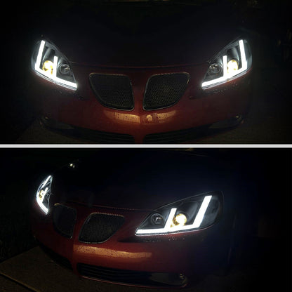 Ronnin - Fits 2005-2010 Pontiac G6 Projector Headlights LED Running Lights Switchback Sequential Turn Signals + Animated Startup Effect Parking Assembly Pair | Black Smoke