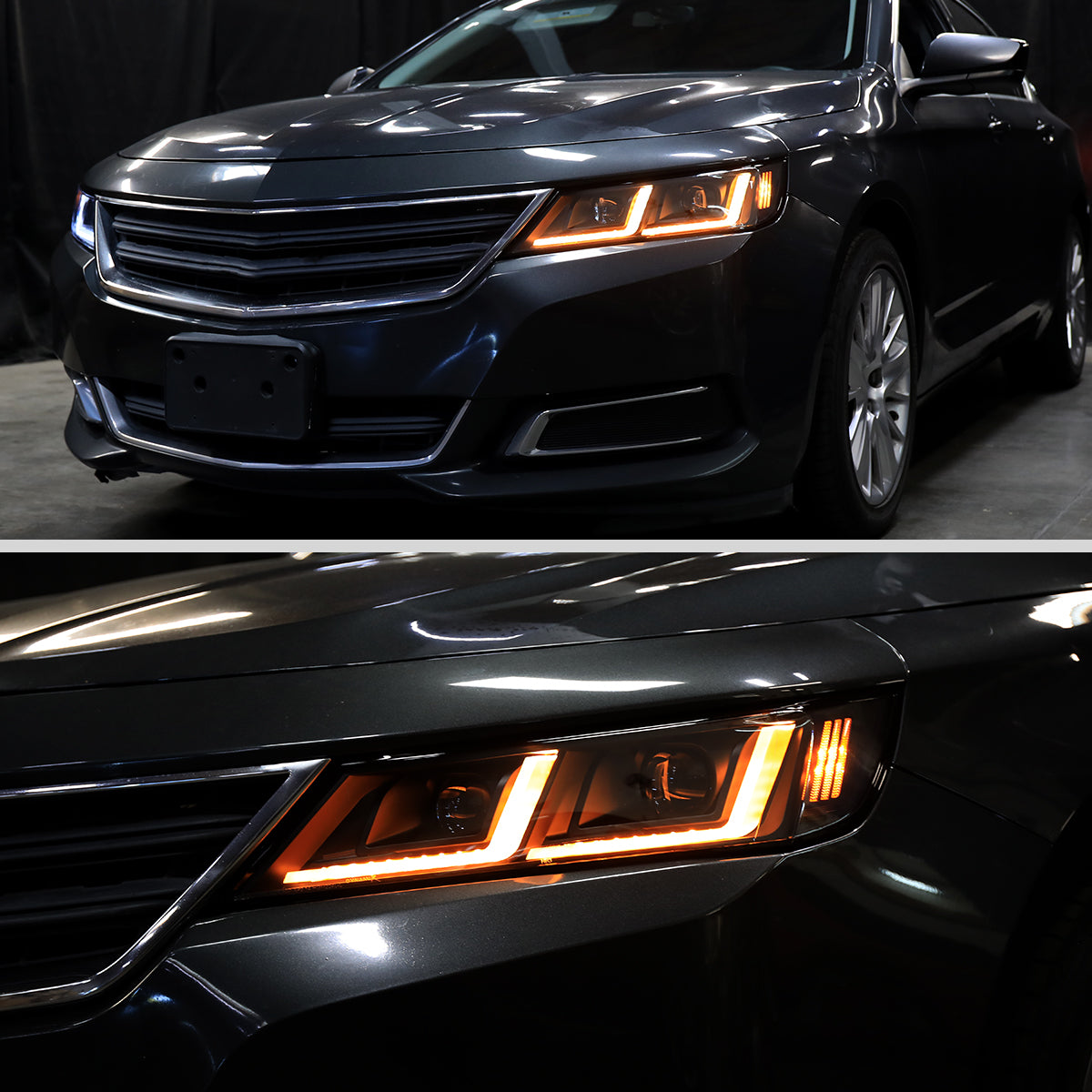 Ronnin - Fits 2014-2020 Chevy Impala Upgrade Replacement Halogen Projector Headlights LED Switchback Sequential Turn Signals + Animated Startup Assembly Pair | Black