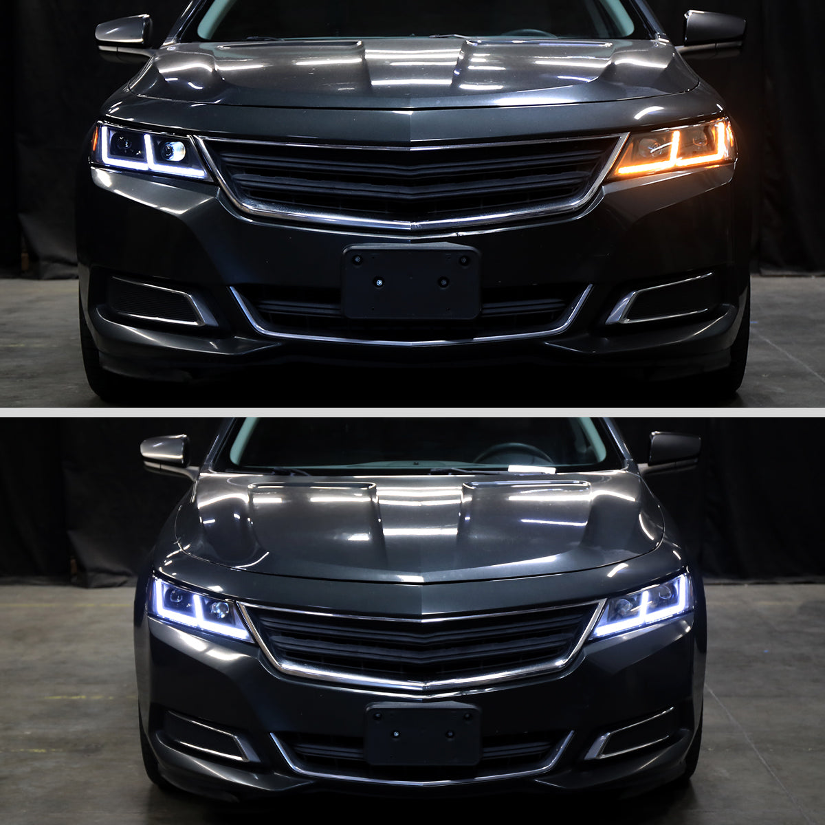 Ronnin - Fits 2014-2020 Chevy Impala Upgrade Replacement Halogen Projector Headlights LED Switchback Sequential Turn Signals + Animated Startup Assembly Pair | Black Smoke