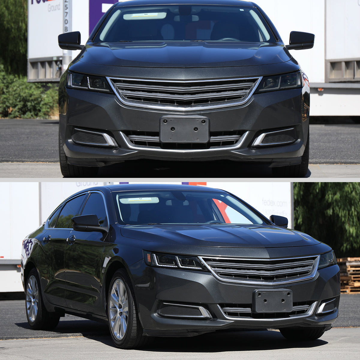 Ronnin - Fits 2014-2020 Chevy Impala Upgrade Replacement Halogen Projector Headlights LED Switchback Sequential Turn Signals + Animated Startup Assembly Pair | Black Smoke