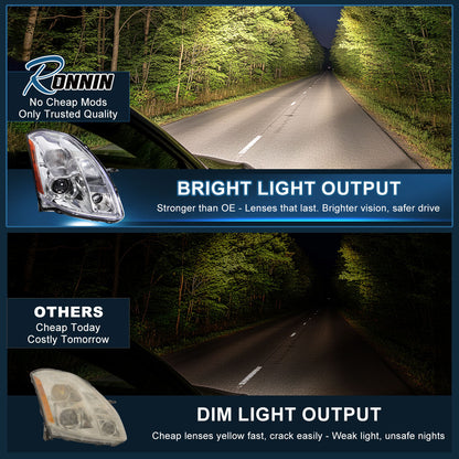 Ronnin - Se adapta a Nissan Maxima 2004-2006 Halógeno Proyector Conjunto de faros delanteros Par | Cromado