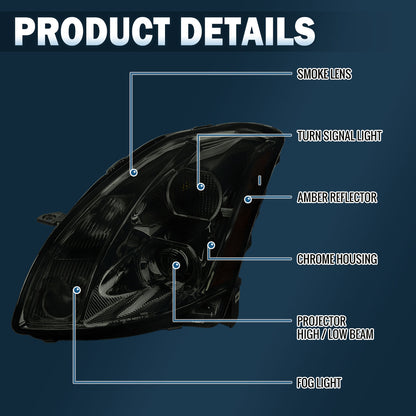 Ronnin - Se adapta a faros delanteros de proyector halógeno para Nissan Maxima 2004-2006, par | Ahumado