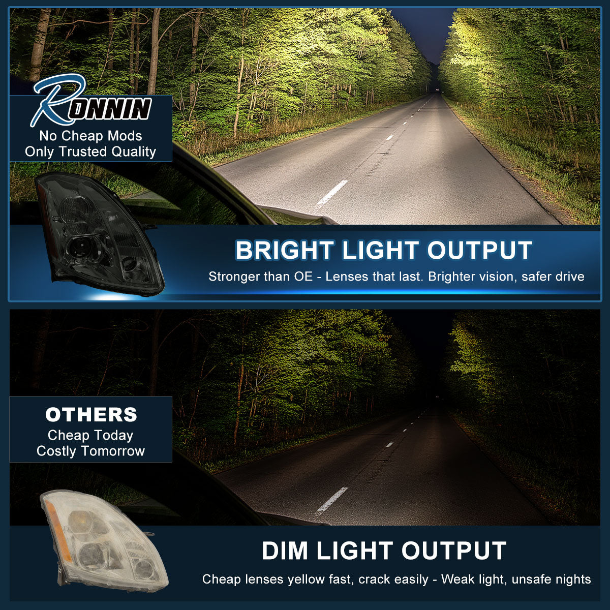 Ronnin - Se adapta a faros delanteros de proyector halógeno para Nissan Maxima 2004-2006, par | Ahumado