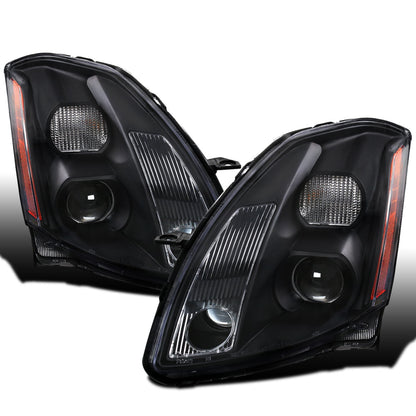 Ronnin - Se adapta a Nissan Maxima 2004-2006 Par de faros delanteros halógenos con proyector | Negros