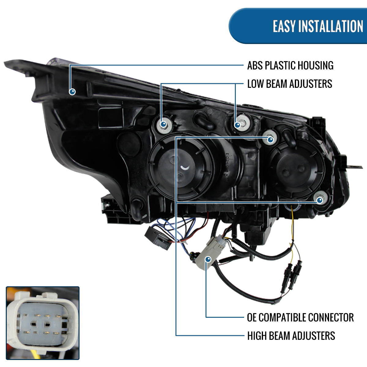 Ronnin - Se adapta a Chevy Malibu 2013-2015 Luces de circulación diurna LED Proyectores delanteros halógenos (par) | Cromado