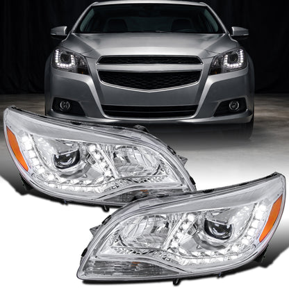 Ronnin - Se adapta a Chevy Malibu 2013-2015 Luces de circulación diurna LED Proyectores delanteros halógenos (par) | Cromado