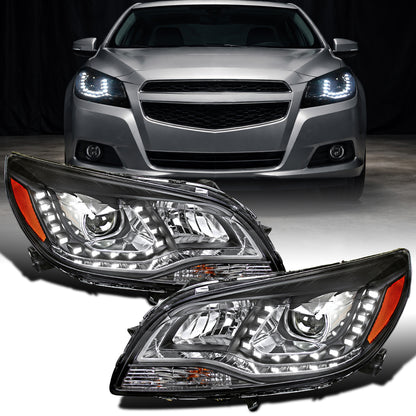 Ronnin - Se adapta al par de faros delanteros con proyector halógeno LED para luces de circulación diurna Chevy Malibu 2013-2015 | Negro