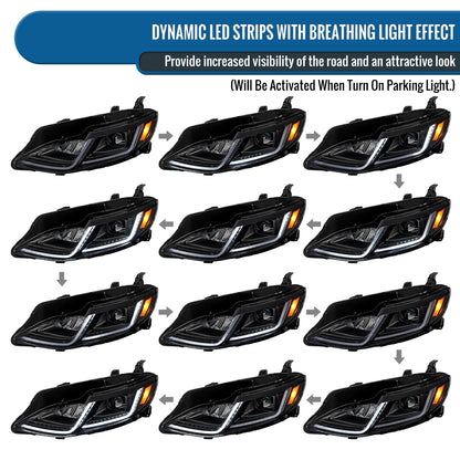 Ronnin - Fits 2019-2024 Chevy Malibu Halogen Projector Headlights Switchback LED Sequential Turn Signal + Animated Startup Effect Pair | Black