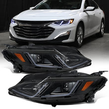 Ronnin - Fits 2019-2024 Chevy Malibu Halogen Projector Headlights Switchback LED Sequential Turn Signal + Animated Startup Effect Pair | Black