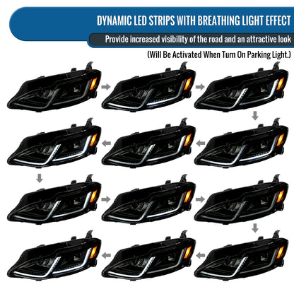 Ronnin - Fits 2019-2024 Chevy Malibu Halogen Projector Headlights Switchback LED Sequential Turn Signal + Animated Startup Effect Pair | Black Smoke