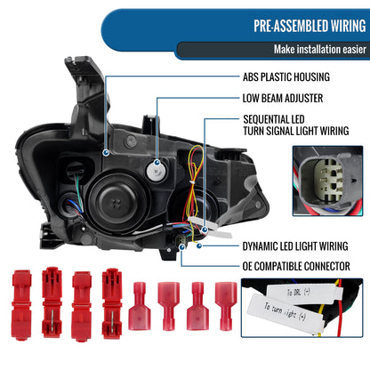 Ronnin - Fits 2019-2024 Chevy Malibu Halogen Projector Headlights Switchback LED Sequential Turn Signal + Animated Startup Effect Pair | Black Smoke