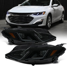 Ronnin - Fits 2019-2024 Chevy Malibu Halogen Projector Headlights Switchback LED Sequential Turn Signal + Animated Startup Effect Pair | Black Smoke