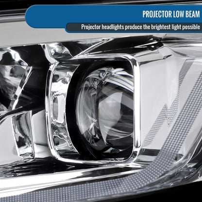 Ronnin - Fits 2019-2024 Chevy Malibu Halogen Projector Headlights Switchback LED Sequential Turn Signal + Animated Startup Effect Pair | Chrome