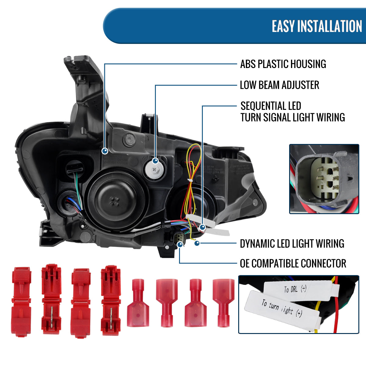 Ronnin - Fits 2019-2024 Chevy Malibu Halogen Projector Headlights Switchback LED Sequential Turn Signal + Animated Startup Effect Pair | Chrome