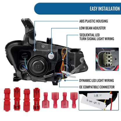 Ronnin - Fits 2019-2024 Chevy Malibu Halogen Projector Headlights Switchback LED Sequential Turn Signal + Animated Startup Effect Pair | Chrome