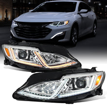 Ronnin - Fits 2019-2024 Chevy Malibu Halogen Projector Headlights Switchback LED Sequential Turn Signal + Animated Startup Effect Pair | Chrome