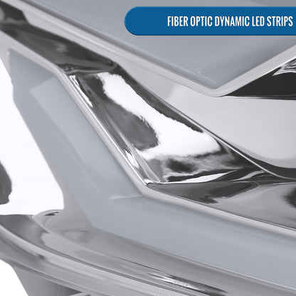 Ronnin - Fits 2015-2022 Ford Mustang Coupe Convertible Upgraded Factory Replacement HID Xenon Projector Headlights LED Tube Animated Startup Effect Parking Assembly | Chrome