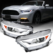 Ronnin - Fits 2015-2022 Ford Mustang Coupe Convertible Upgraded Factory Replacement HID Xenon Projector Headlights LED Tube Animated Startup Effect Parking Assembly | Chrome