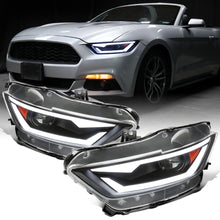 Ronnin - Fits 2015-2022 Ford Mustang Coupe Convertible Upgraded Factory Replacement HID Xenon Projector Headlights LED Tube Animated Startup Effect Parking Assembly | Black