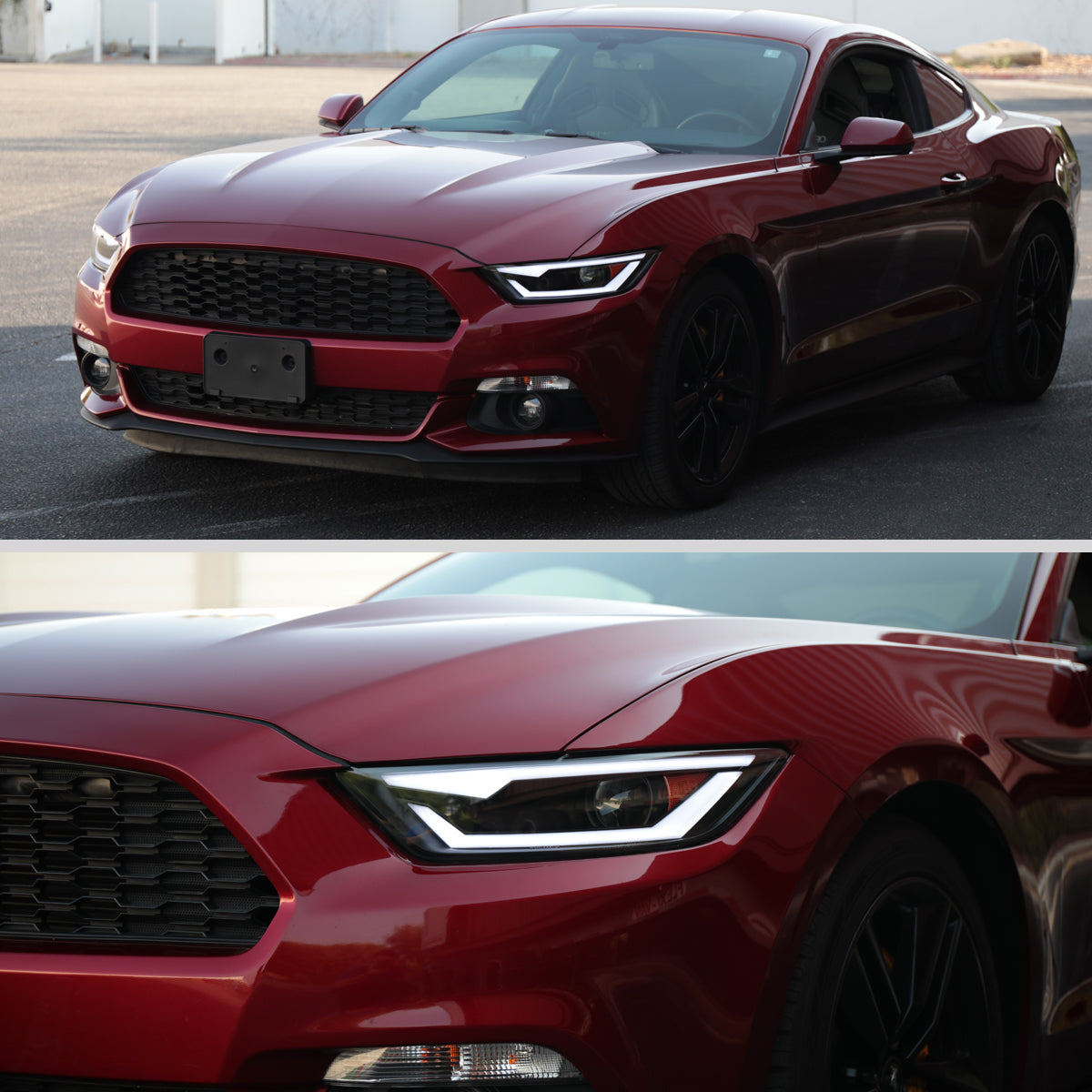 Ronnin - Fits 2015-2022 Ford Mustang Coupe Convertible Upgraded Replacement HID Xenon Projector Headlights LED Switchback Sequential Turn Signals + Animated Startup Effect Parking Assembly | Black