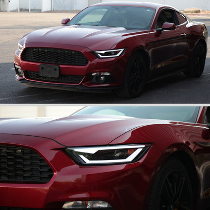 Ronnin - Fits 2015-2022 Ford Mustang Coupe Convertible Upgraded Replacement HID Xenon Projector Headlights LED Switchback Sequential Turn Signals + Animated Startup Effect Parking Assembly | Black