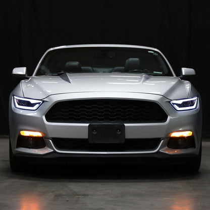 Ronnin - Fits 2015-2022 Ford Mustang Coupe Convertible Upgraded Factory Replacement HID Xenon Projector Headlights LED Tube Animated Startup Effect Parking Assembly | Black Smoke