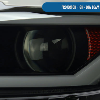 Ronnin - Fits 2015-2022 Ford Mustang Coupe Convertible Upgraded Factory Replacement HID Xenon Projector Headlights LED Tube Animated Startup Effect Parking Assembly | Black Smoke