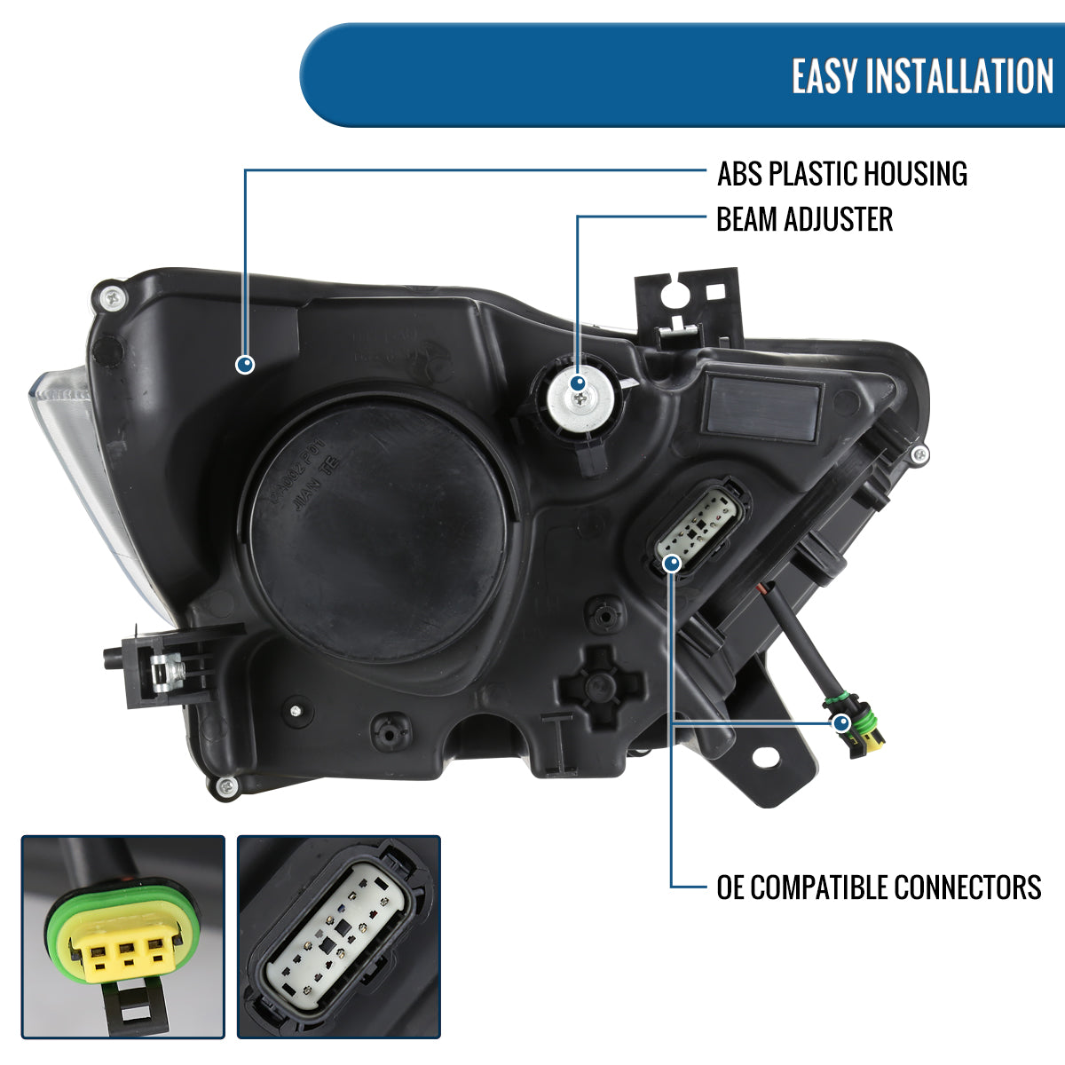 Ronnin - Fits 2015-2022 Ford Mustang Coupe Convertible Upgraded Factory Replacement HID Xenon Projector Headlights LED Tube Animated Startup Effect Parking Assembly | Black Smoke