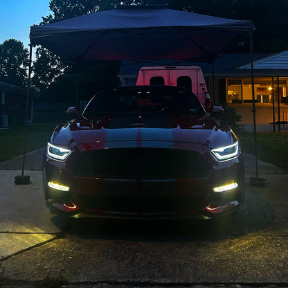 Ronnin - Fits 2015-2022 Ford Mustang Coupe Convertible Upgraded Replacement HID Xenon Projector Headlights LED Switchback Sequential Turn Signals + Animated Startup Effect Parking Pair | Black Smoke