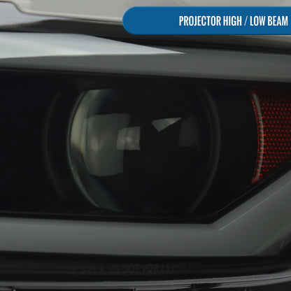 Ronnin - Fits 2015-2022 Ford Mustang Coupe Convertible Upgraded Replacement HID Xenon Projector Headlights LED Switchback Sequential Turn Signals + Animated Startup Effect Parking Pair | Black Smoke