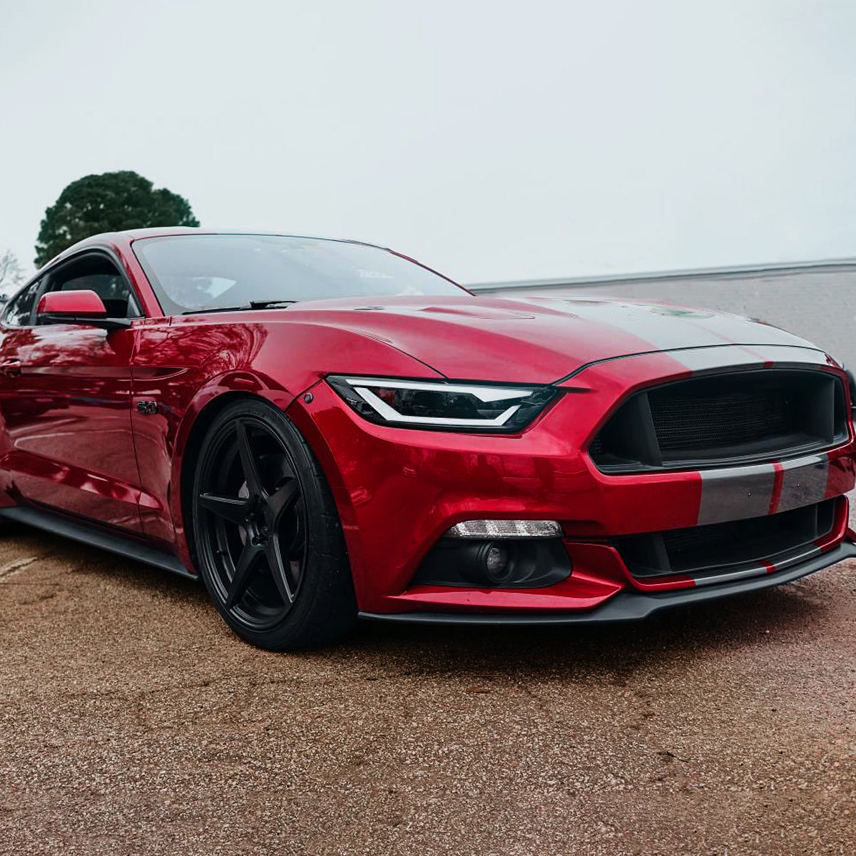 Ronnin - Fits 2015-2022 Ford Mustang Coupe Convertible Upgraded Replacement HID Xenon Projector Headlights LED Switchback Sequential Turn Signals + Animated Startup Effect Parking Pair | Black Smoke