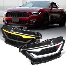 Ronnin - Fits 2015-2022 Ford Mustang Coupe Convertible Upgraded Replacement HID Xenon Projector Headlights LED Switchback Sequential Turn Signals + Animated Startup Effect Parking Pair | Black Smoke