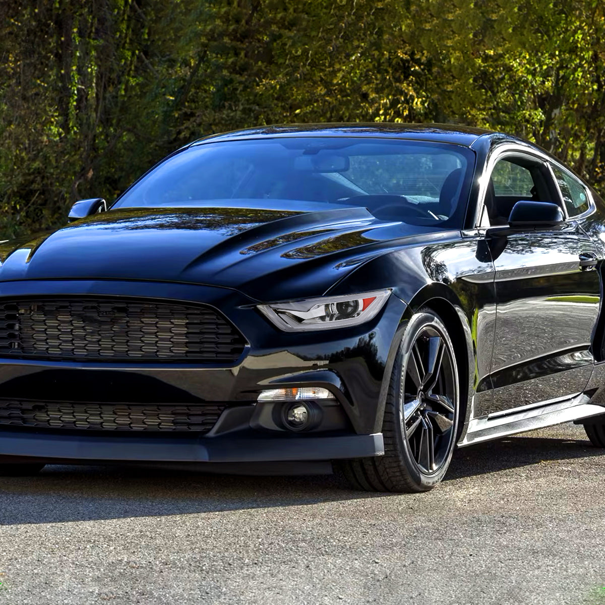 Ronnin - Fits 2015-2022 Ford Mustang Coupe Convertible Upgraded Replacement HID Xenon Projector Headlights LED Switchback Sequential Turn Signals + Animated Startup Effect Parking Assembly | Chrome