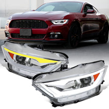 Ronnin - Fits 2015-2022 Ford Mustang Coupe Convertible Upgraded Replacement HID Xenon Projector Headlights LED Switchback Sequential Turn Signals + Animated Startup Effect Parking Assembly | Chrome