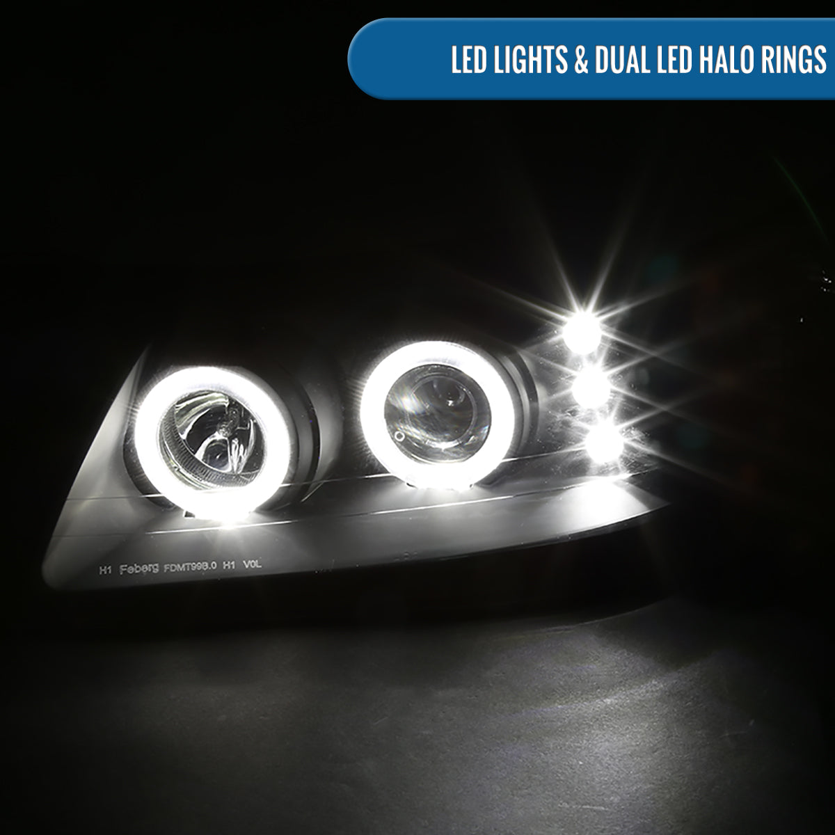 Ronnin - Se adapta a Ford Mustang 1999-2004 LED Dual Rims Mejorado Par de faros proyectores de reemplazo | Negro