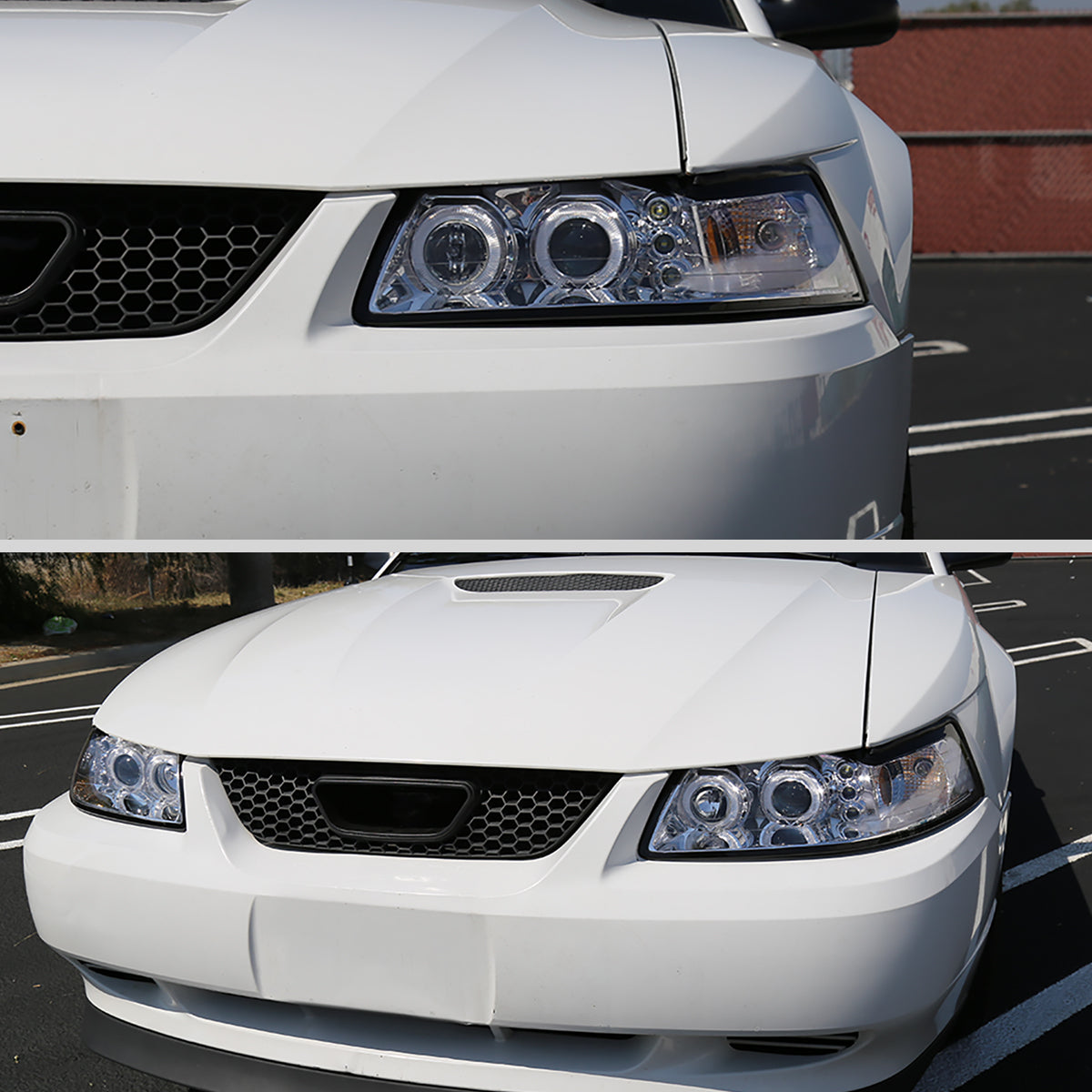 Ronnin - Fits 1999-2004 Ford Mustang LED Dual Rims Upgraded Replacement Projector Headlights Assembly Pair | Chrome