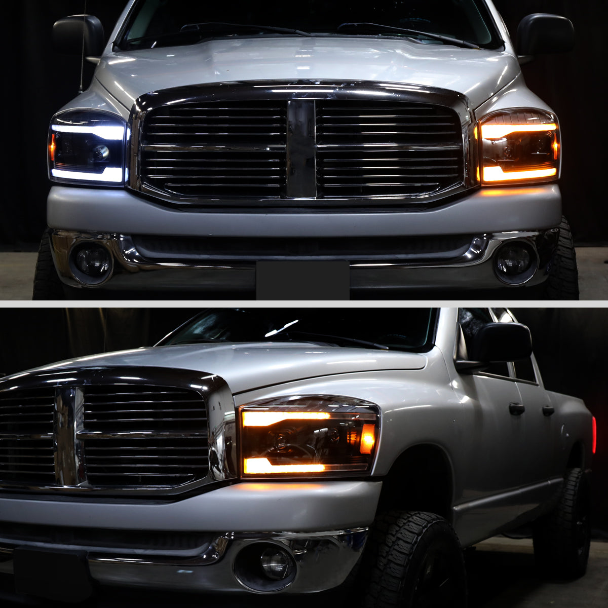 Ronnin - Fits 2006-2009 Dodge Ram 1500 2500 3500 LED DRL Switchback Sequential Turn Signals + Animated Startup Dual Projector Headlights Assembly Pair | Black