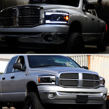 Ronnin - Fits 2006-2009 Dodge Ram 1500 2500 3500 LED DRL Switchback Sequential Turn Signals + Animated Startup Dual Projector Headlights Assembly Pair | Black Smoke