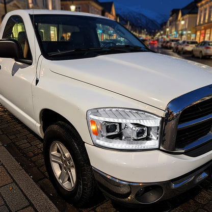 Ronnin - Fits 2006-2009 Dodge Ram 1500 2500 3500 LED DRL Switchback Sequential Turn Signals + Animated Startup Dual Projector Headlights Assembly Pair | Chrome