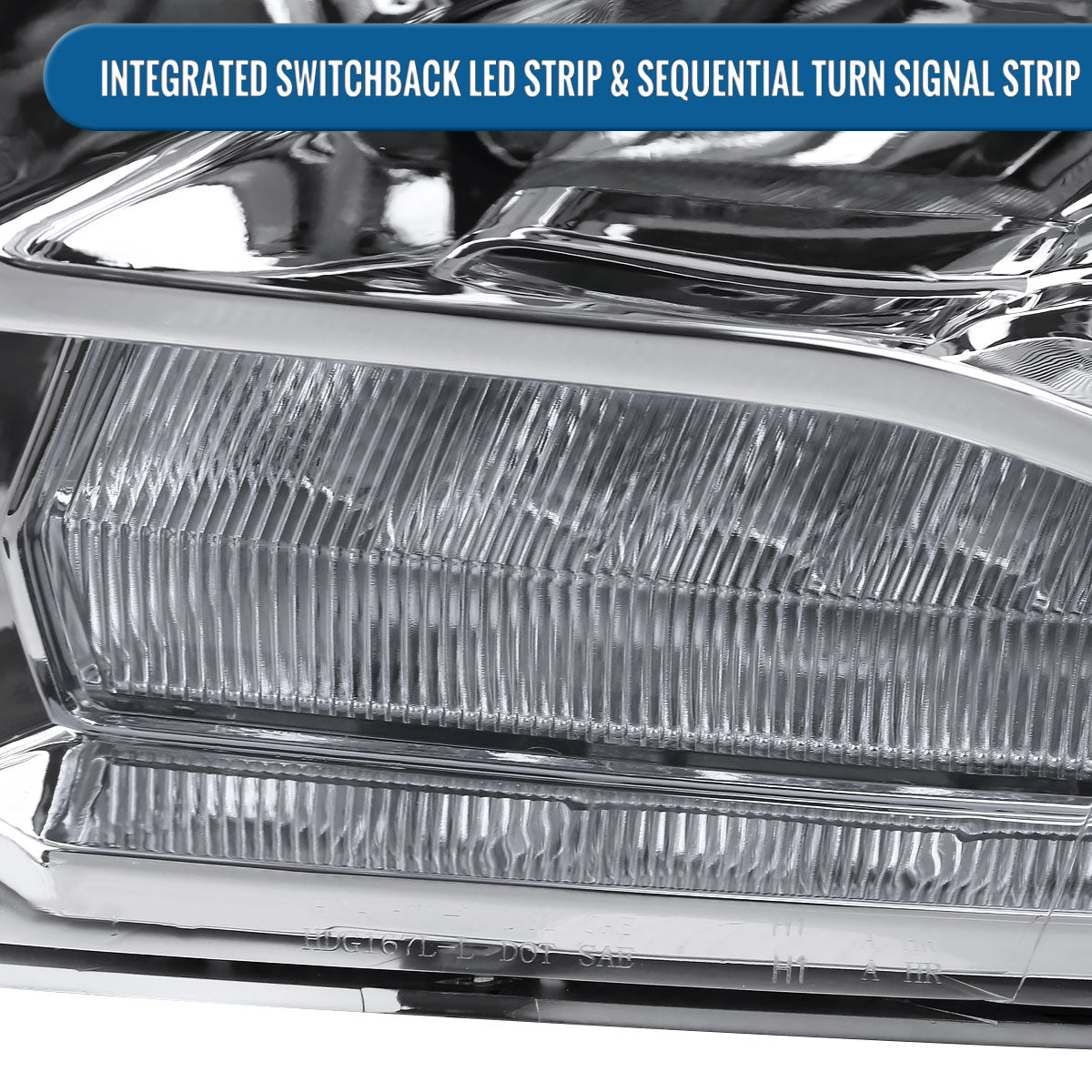 Ronnin - Fits 2009-2018 Ram 1500 2500 3500 2019-2024 Ram 1500 Classic Factory Dual Quad Replacement LED Switchback Sequential Turn Signals Projector Headlights Assembly Pair | Chrome