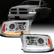 Ronnin - Fits 2009-2018 Ram 1500 2500 3500 2019-2024 Ram 1500 Classic Factory Dual Quad Replacement LED Switchback Sequential Turn Signals Projector Headlights Assembly Pair | Chrome