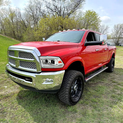 Ronnin - Fits 2009-2018 Ram 1500 2500 3500 2019-2024 Ram 1500 Classic Halogen Dual Projector Headlights  LED Switchback Sequential Signal + Animated Startup Effect Parking Assembly Pair | Chrome