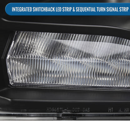 Ronnin - Fits 2009-2018 Ram 1500 2500 3500 2019-2024 Ram 1500 Classic Factory Dual Quad Upgraded Replacement LED Switchback Sequential Turn Signals Projector Headlights Assembly Pair | Black