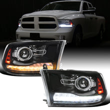 Ronnin - Fits 2009-2018 Ram 1500 2500 3500 2019-2024 Ram 1500 Classic Factory Dual Quad Upgraded Replacement LED Switchback Sequential Turn Signals Projector Headlights Assembly Pair | Black